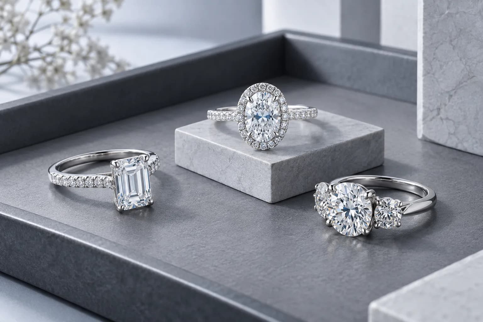 Concept image of an anonymous three-ring bridal capsule
