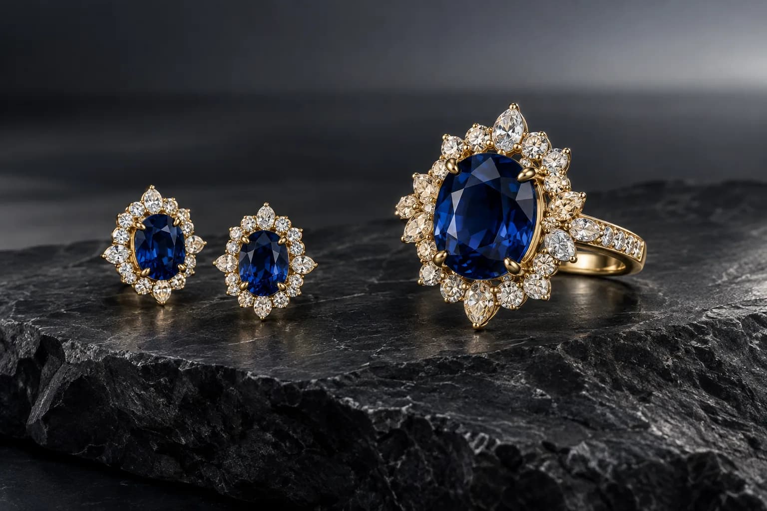 Concept image of an anonymous blue colored-gem jewelry set