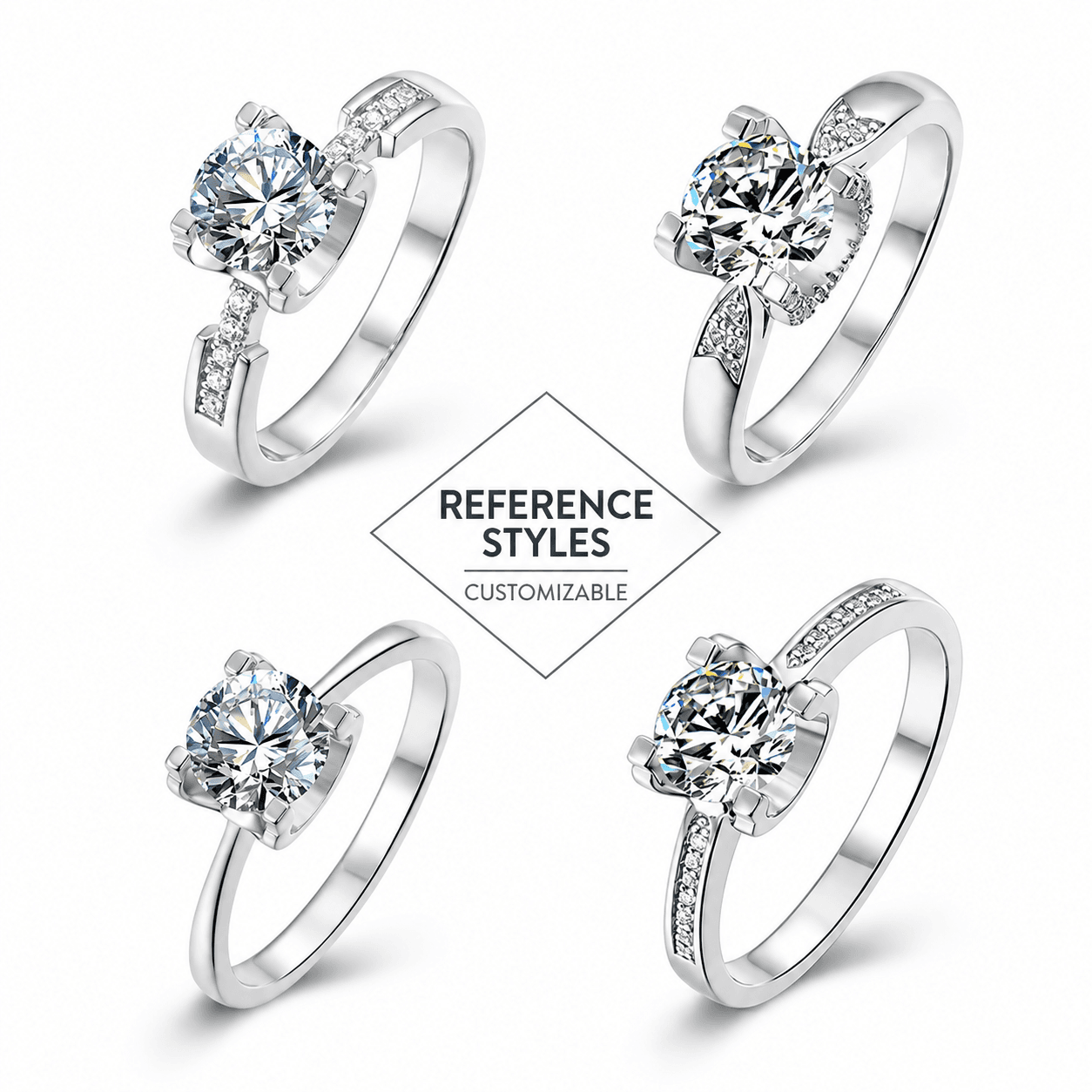 Four customizable solitaire ring reference styles from 1688 sourcing research